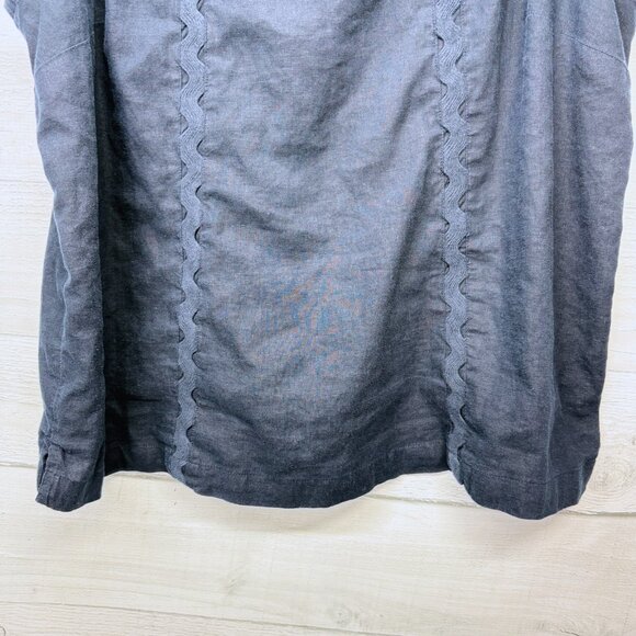 J.Jill Linen Blend Sleeveless Top Navy Cutwork Trim Tank Blouse Women’s Large - Picture 5 of 14